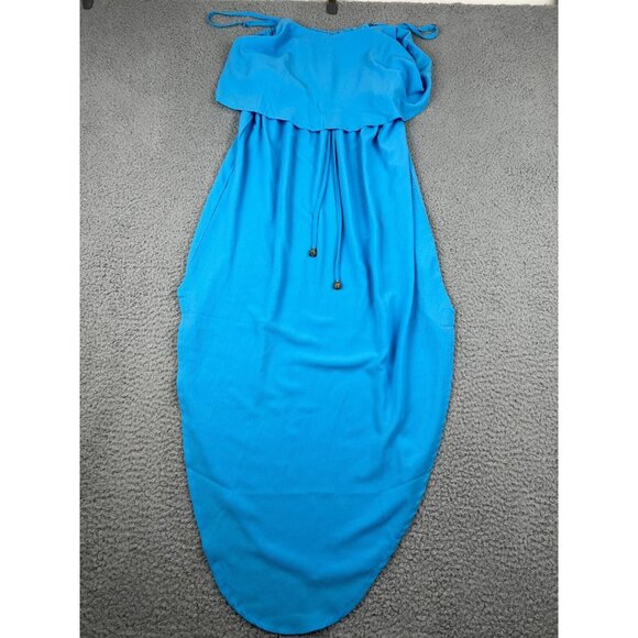 NERLEROLIAN Women Medium Blue Drawstring Adjustable Split Midi Dress Beachy NWT - Picture 2 of 11